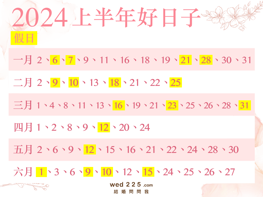 2024結婚好日子,懶人包,宜嫁娶,結婚好日子