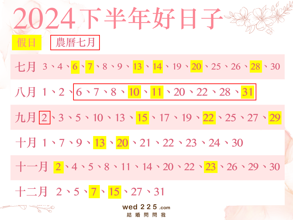 2024結婚好日子,懶人包,宜嫁娶,結婚好日子